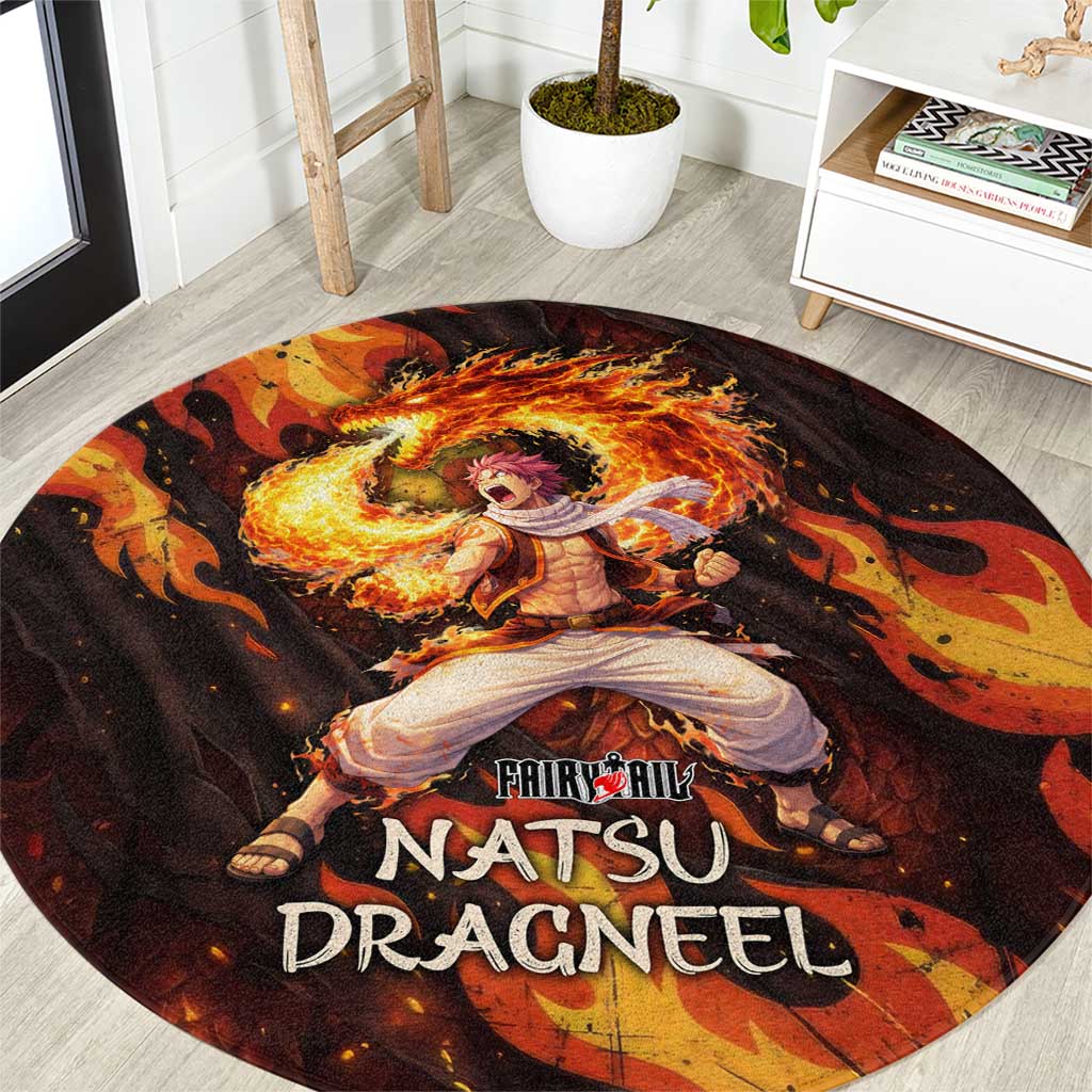 Natsu Dragneel Fairy Tail Round Carpet Flame Magic Anime Style with Dragon Emblem and Fire Seal
