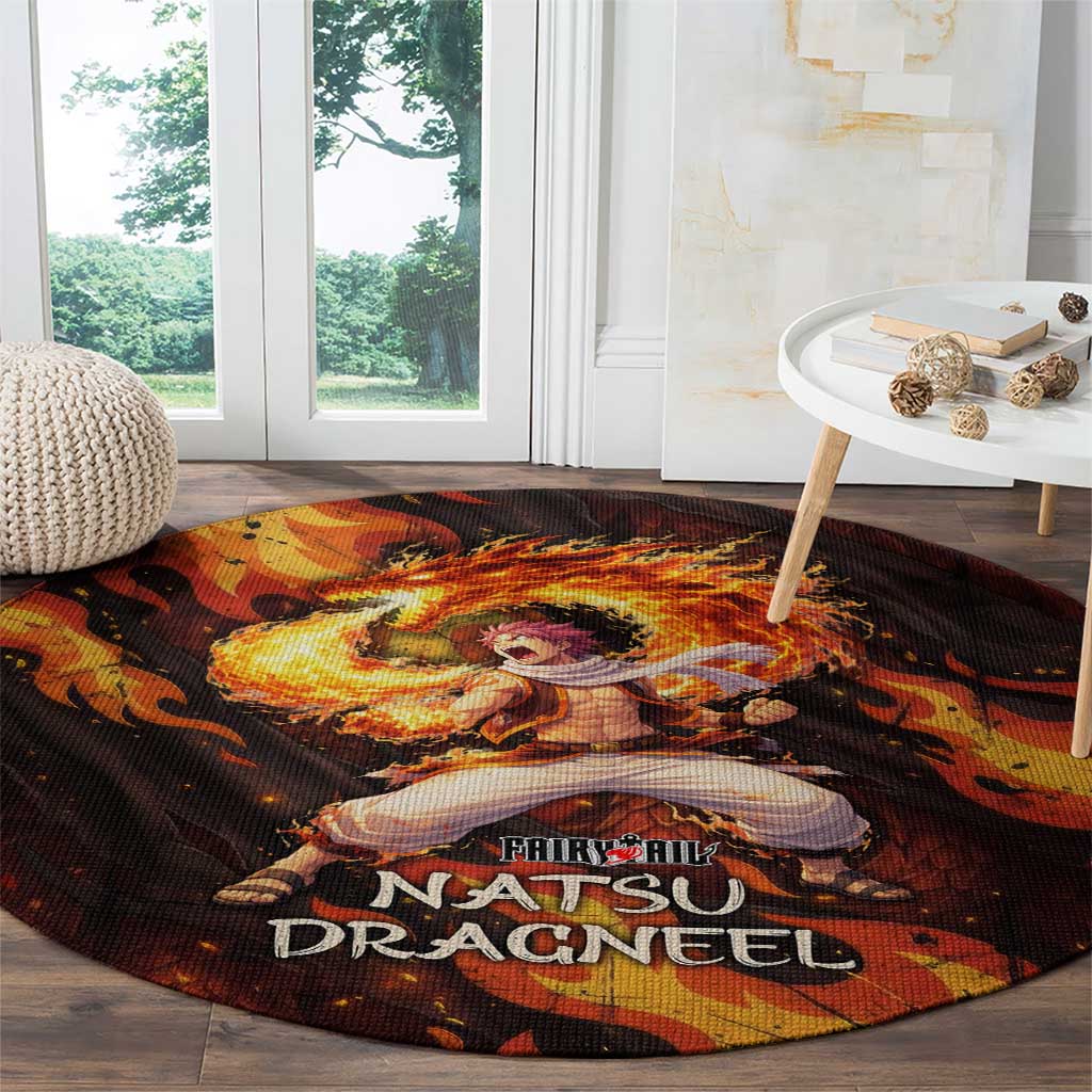 Natsu Dragneel Fairy Tail Round Carpet Flame Magic Anime Style with Dragon Emblem and Fire Seal