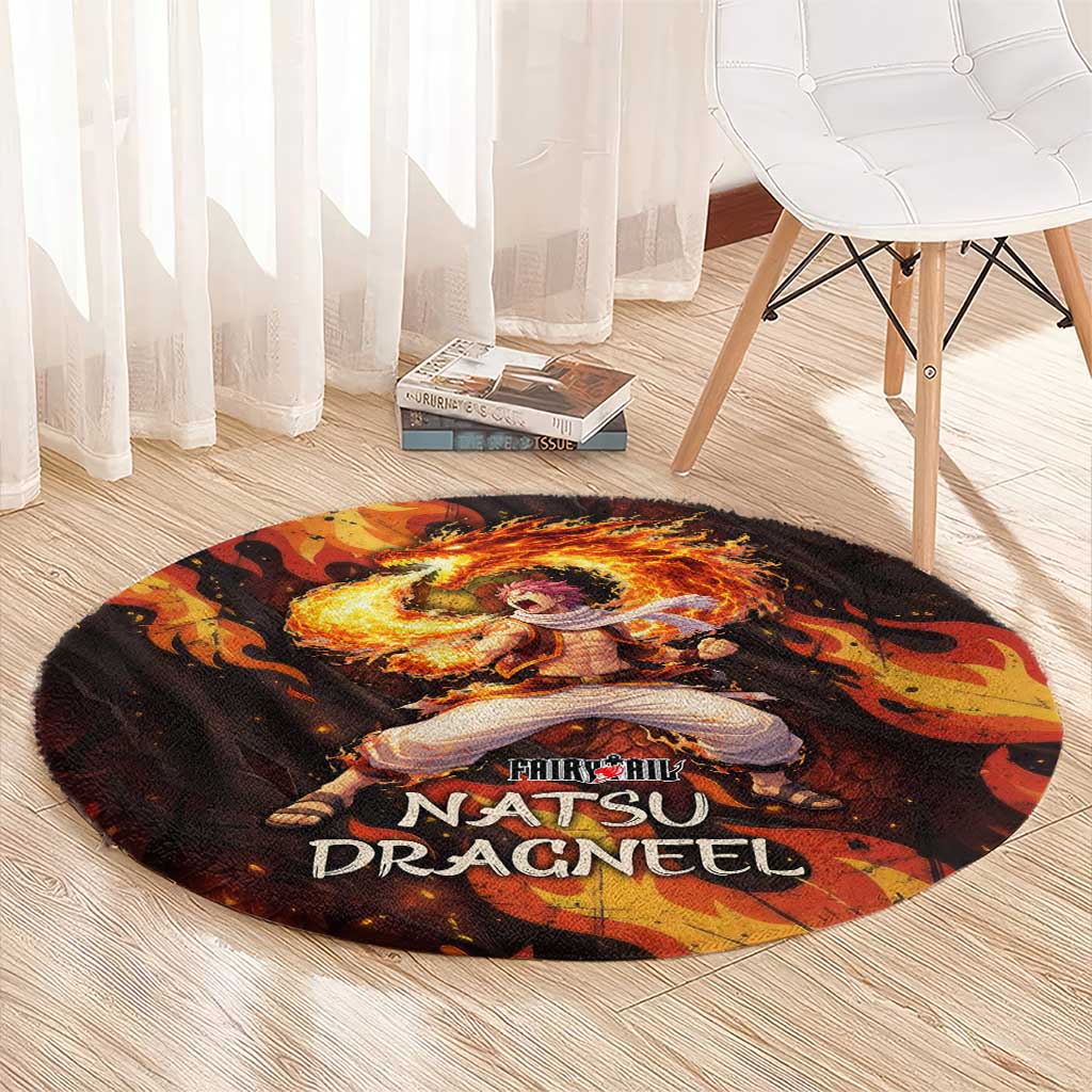 Natsu Dragneel Fairy Tail Round Carpet Flame Magic Anime Style with Dragon Emblem and Fire Seal