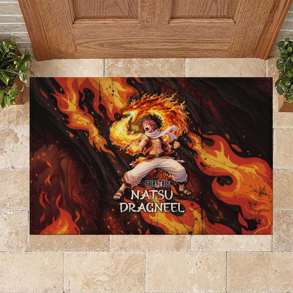 Natsu Dragneel Fairy Tail Rubber Doormat Flame Magic Anime Style with Dragon Emblem and Fire Seal