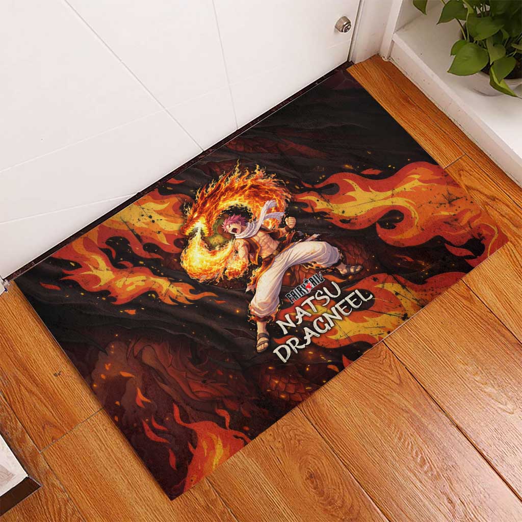 Natsu Dragneel Fairy Tail Rubber Doormat Flame Magic Anime Style with Dragon Emblem and Fire Seal