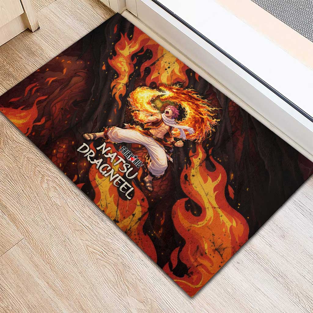 Natsu Dragneel Fairy Tail Rubber Doormat Flame Magic Anime Style with Dragon Emblem and Fire Seal
