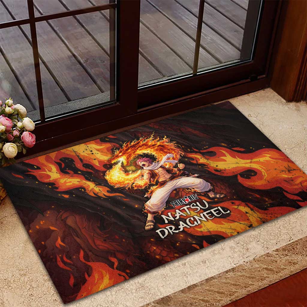 Natsu Dragneel Fairy Tail Rubber Doormat Flame Magic Anime Style with Dragon Emblem and Fire Seal