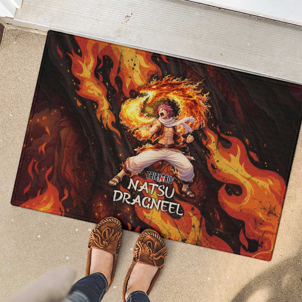 Natsu Dragneel Fairy Tail Rubber Doormat Flame Magic Anime Style with Dragon Emblem and Fire Seal