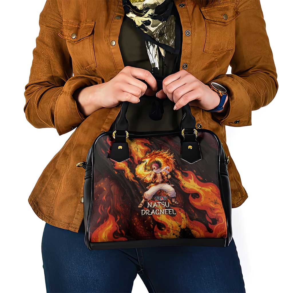 Natsu Dragneel Fairy Tail Shoulder Handbag Flame Magic Anime Style with Dragon Emblem and Fire Seal