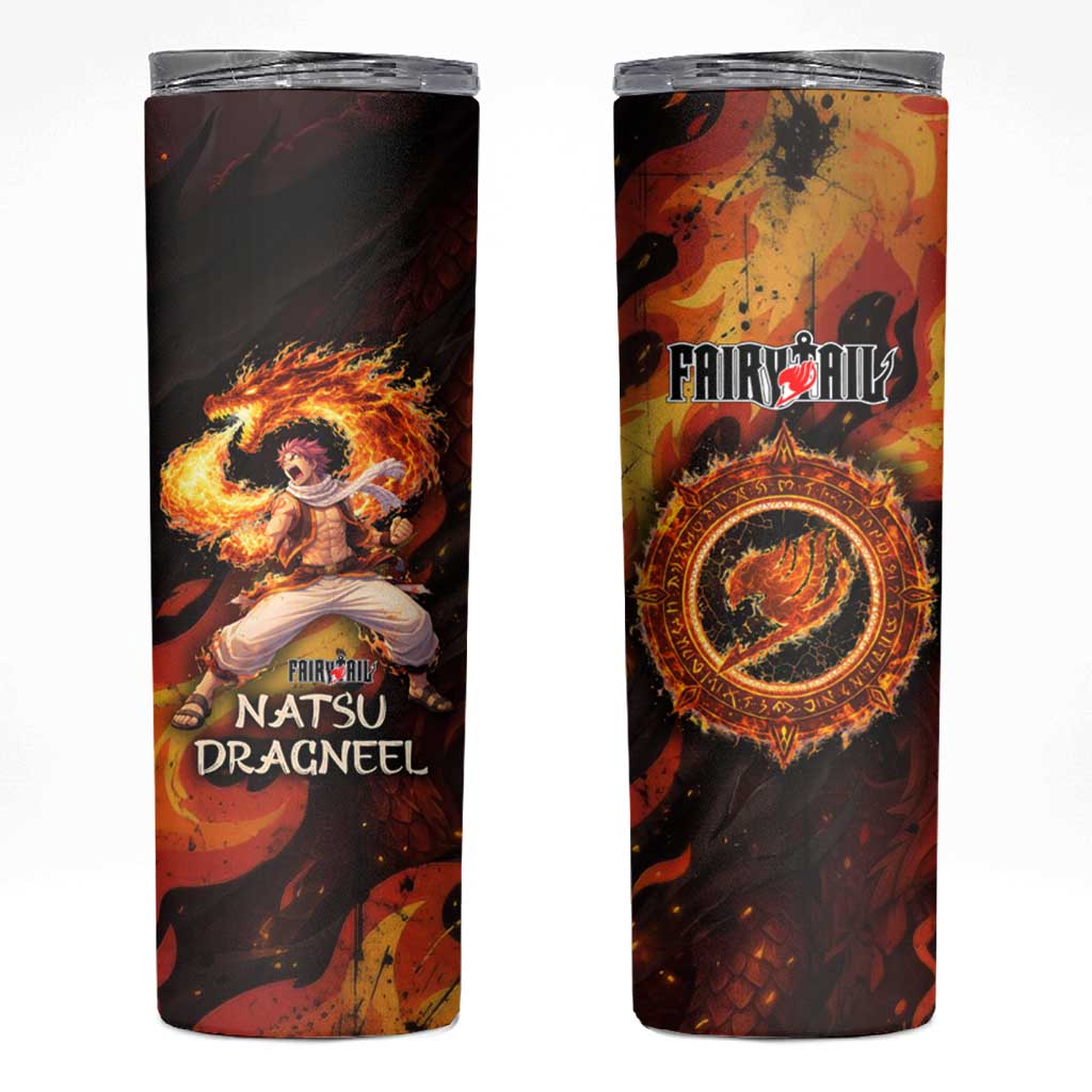 Natsu Dragneel Fairy Tail Skinny Tumbler Flame Magic Anime Style with Dragon Emblem and Fire Seal