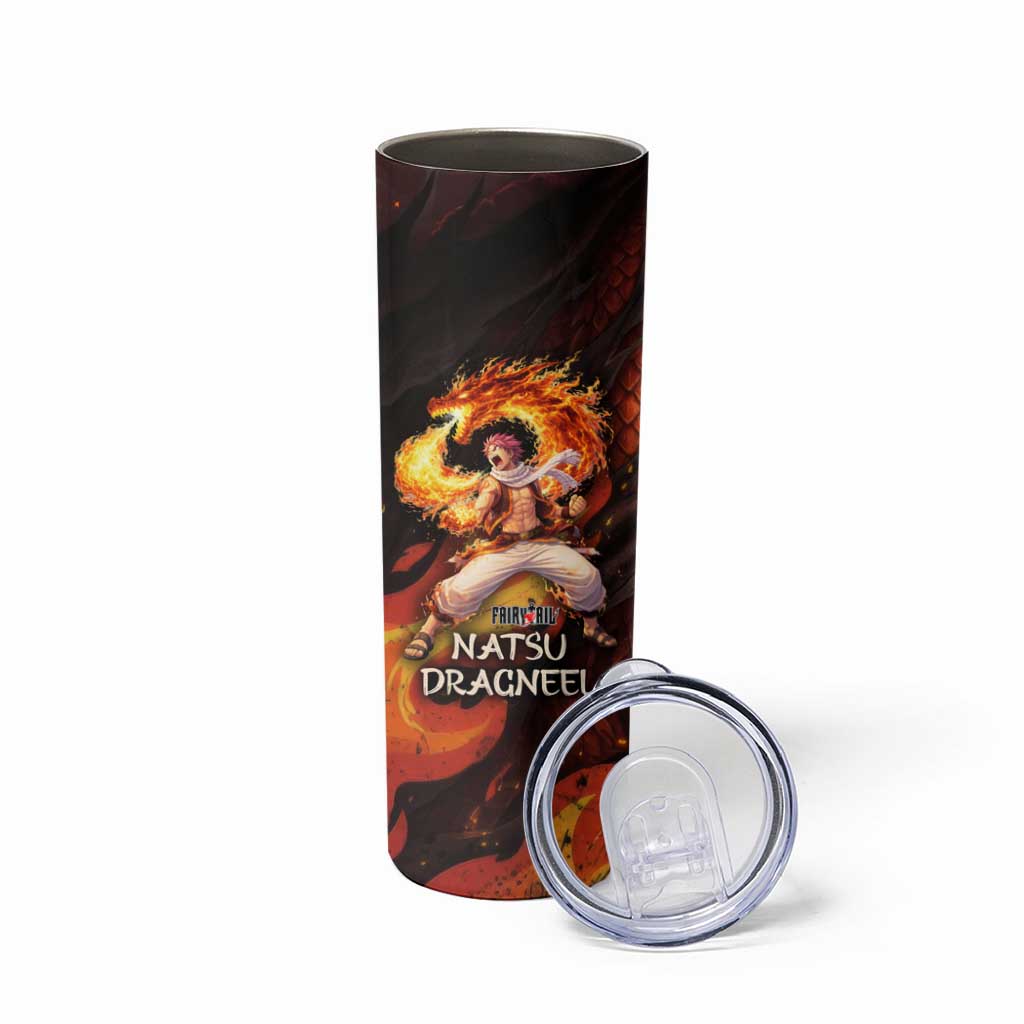 Natsu Dragneel Fairy Tail Skinny Tumbler Flame Magic Anime Style with Dragon Emblem and Fire Seal