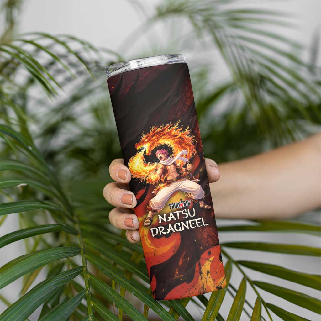 Natsu Dragneel Fairy Tail Skinny Tumbler Flame Magic Anime Style with Dragon Emblem and Fire Seal