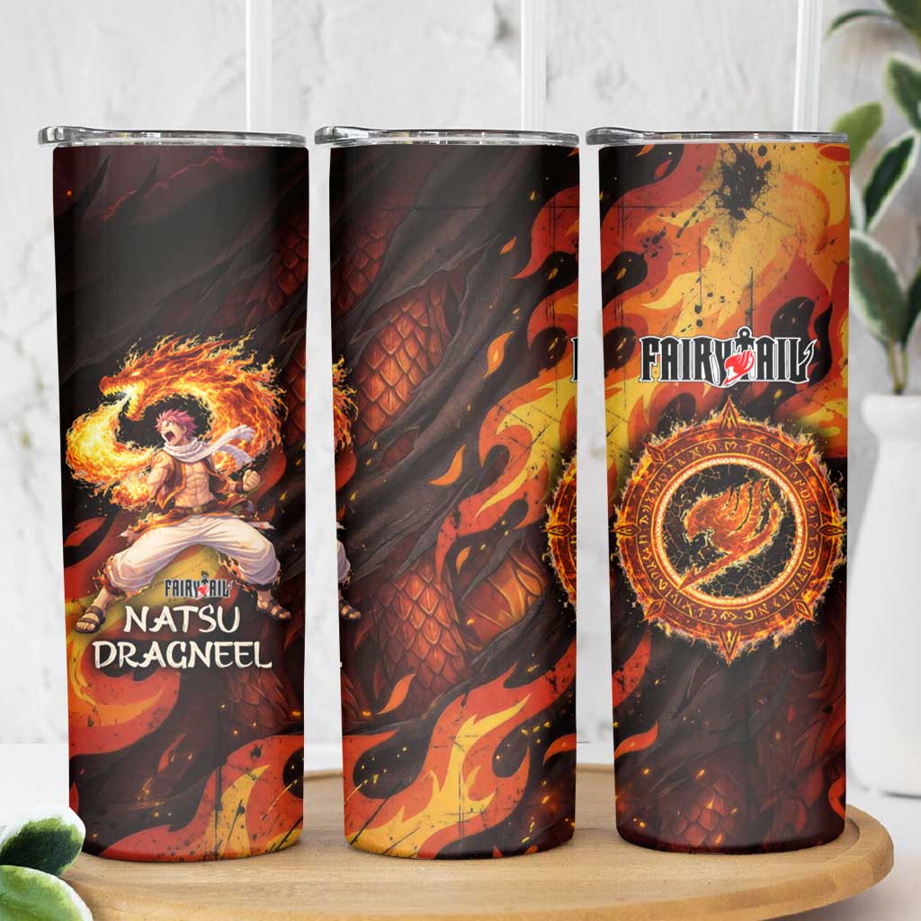 Natsu Dragneel Fairy Tail Skinny Tumbler Flame Magic Anime Style with Dragon Emblem and Fire Seal