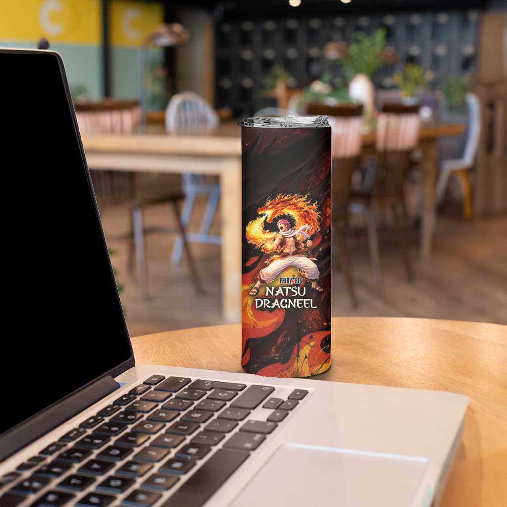 Natsu Dragneel Fairy Tail Skinny Tumbler Flame Magic Anime Style with Dragon Emblem and Fire Seal