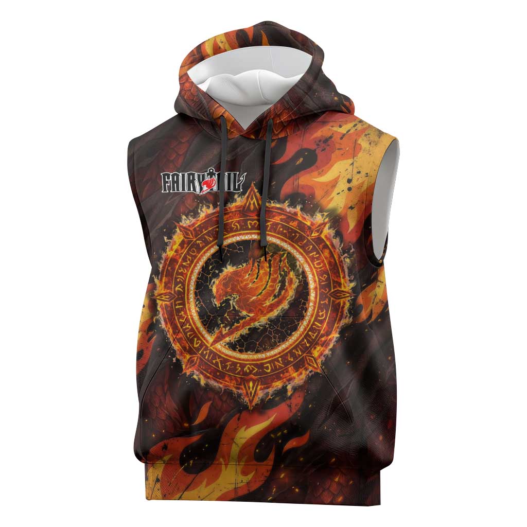 Natsu Dragneel Fairy Tail Sleeveless Hoodie Flame Magic Anime Style with Dragon Emblem and Fire Seal