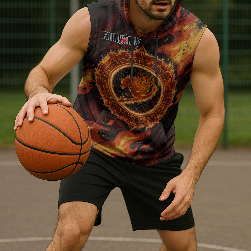 Natsu Dragneel Fairy Tail Sleeveless Hoodie Flame Magic Anime Style with Dragon Emblem and Fire Seal