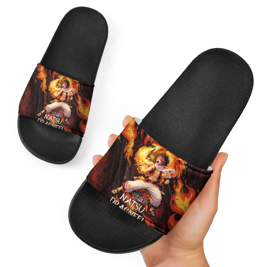 Natsu Dragneel Fairy Tail Slide Sandals Flame Magic Anime Style with Dragon Emblem and Fire Seal