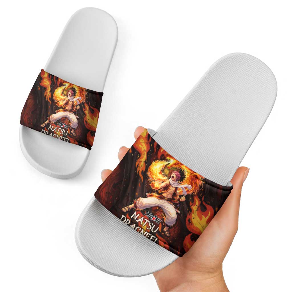 Natsu Dragneel Fairy Tail Slide Sandals Flame Magic Anime Style with Dragon Emblem and Fire Seal