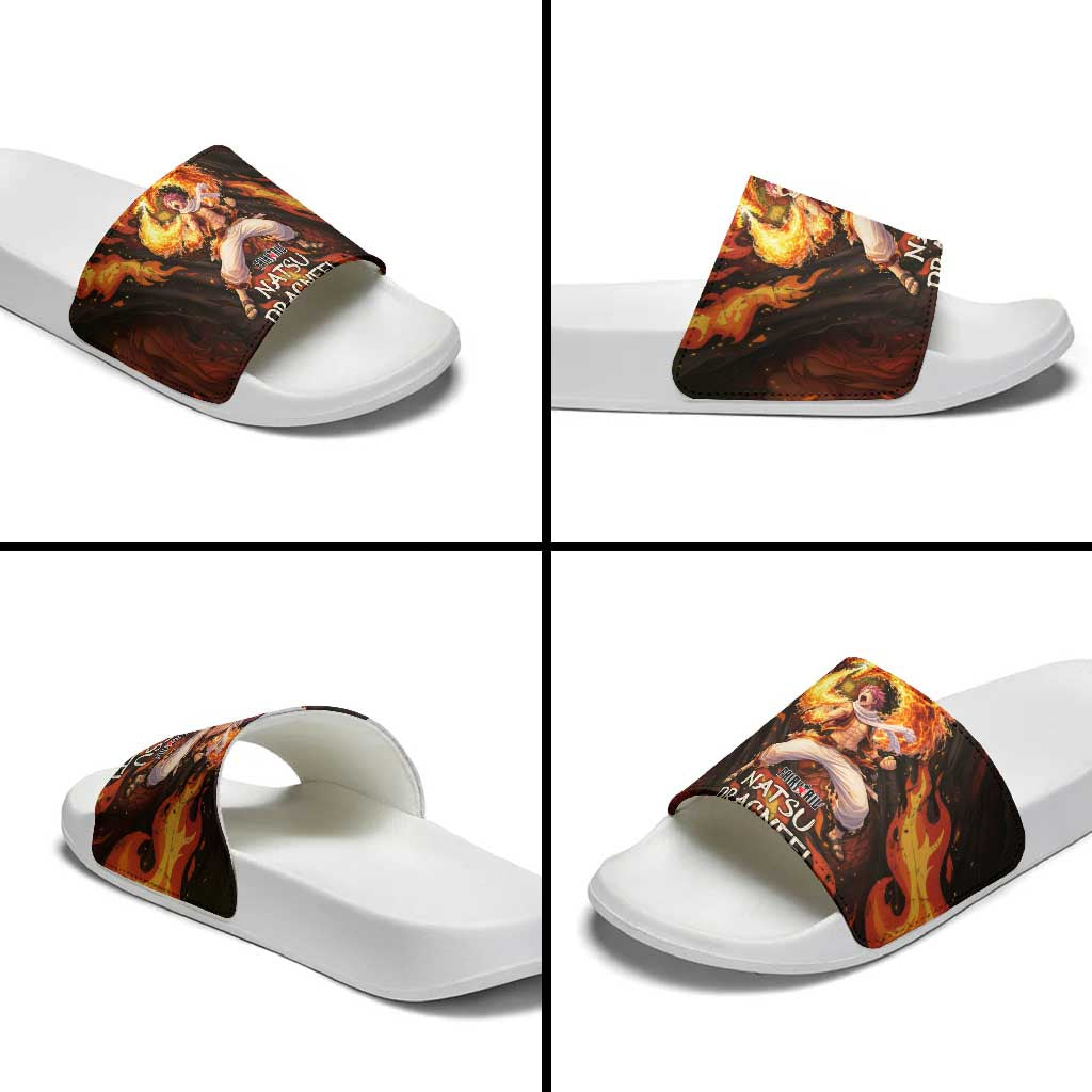 Natsu Dragneel Fairy Tail Slide Sandals Flame Magic Anime Style with Dragon Emblem and Fire Seal