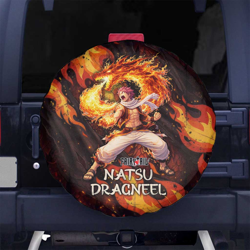Natsu Dragneel Fairy Tail Spare Tire Cover Flame Magic Anime Style with Dragon Emblem and Fire Seal
