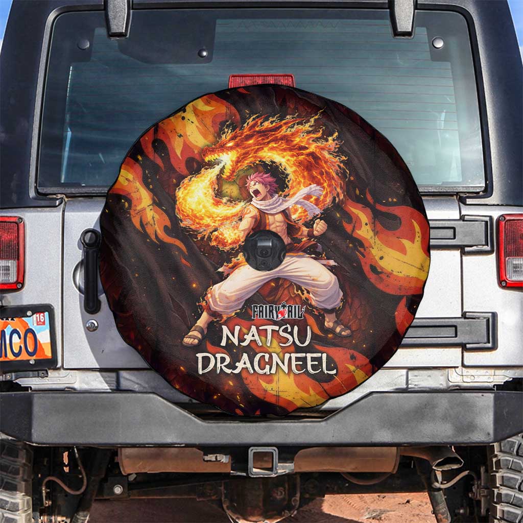 Natsu Dragneel Fairy Tail Spare Tire Cover Flame Magic Anime Style with Dragon Emblem and Fire Seal