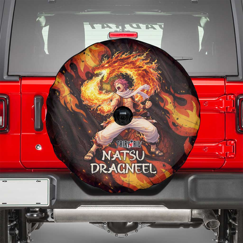 Natsu Dragneel Fairy Tail Spare Tire Cover Flame Magic Anime Style with Dragon Emblem and Fire Seal