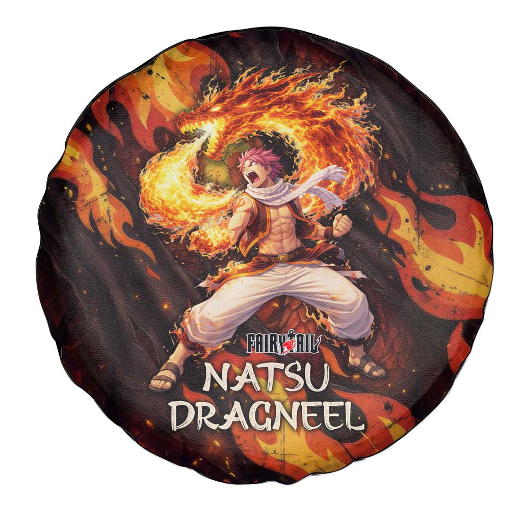 Natsu Dragneel Fairy Tail Spare Tire Cover Flame Magic Anime Style with Dragon Emblem and Fire Seal