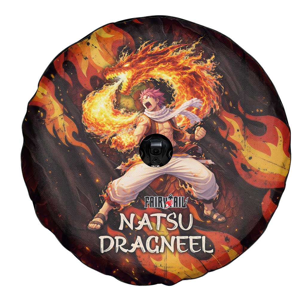 Natsu Dragneel Fairy Tail Spare Tire Cover Flame Magic Anime Style with Dragon Emblem and Fire Seal