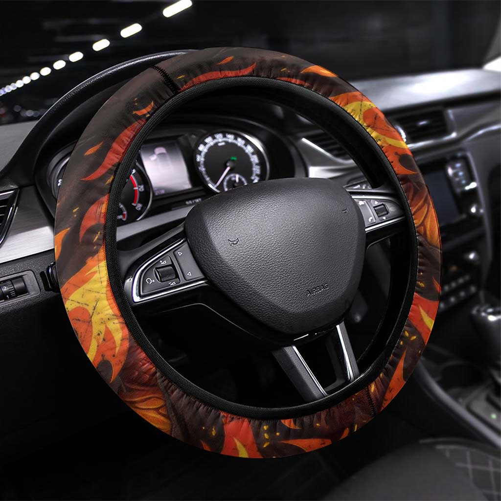 Natsu Dragneel Fairy Tail Steering Wheel Cover Flame Magic Anime Style with Dragon Emblem and Fire Seal