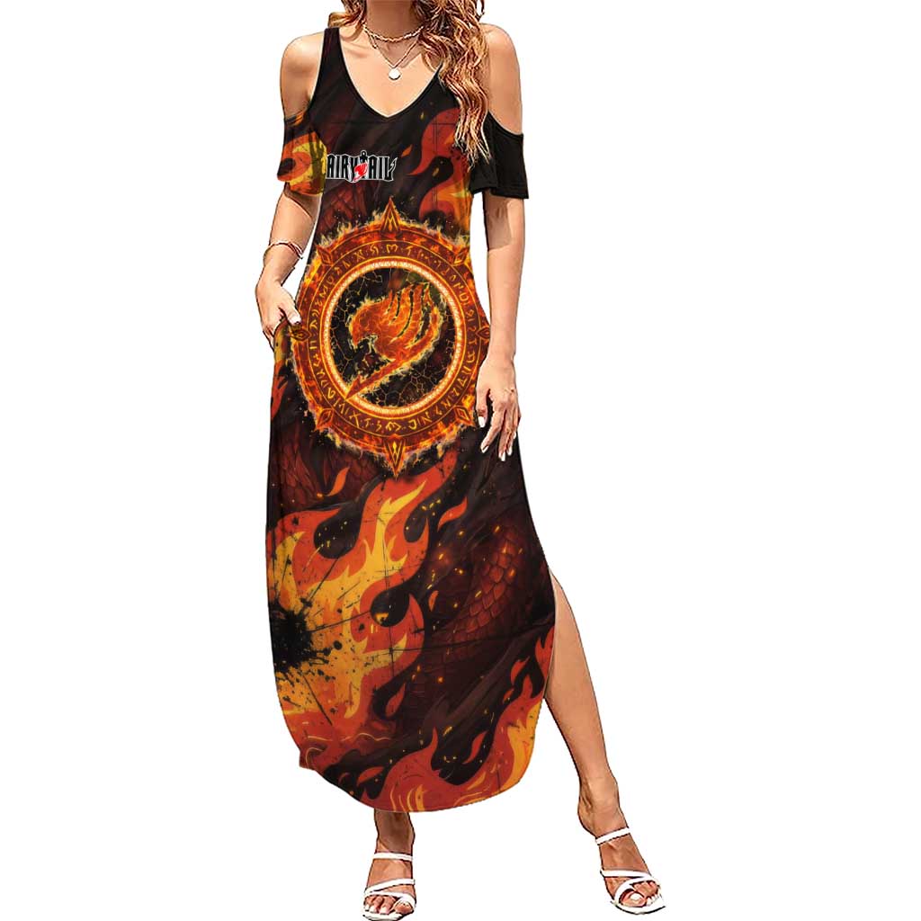 Natsu Dragneel Fairy Tail Summer Maxi Dress Flame Magic Anime Style with Dragon Emblem and Fire Seal