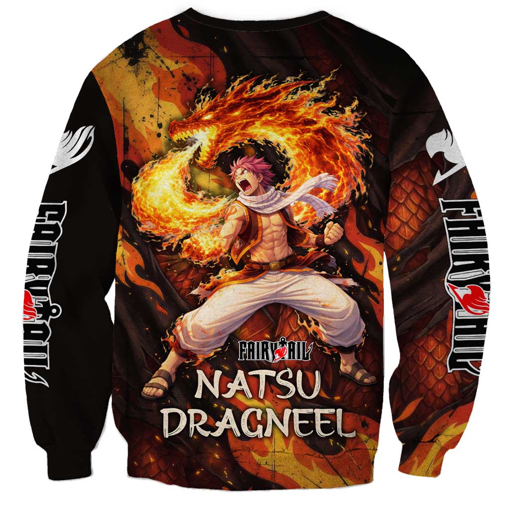 Natsu Dragneel Fairy Tail Sweatshirt Flame Magic Anime Style with Dragon Emblem and Fire Seal
