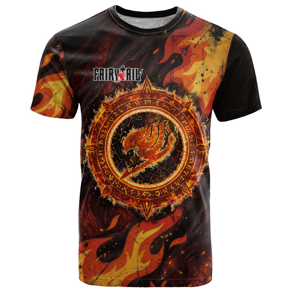 Natsu Dragneel Fairy Tail T Shirt Flame Magic Anime Style with Dragon Emblem and Fire Seal