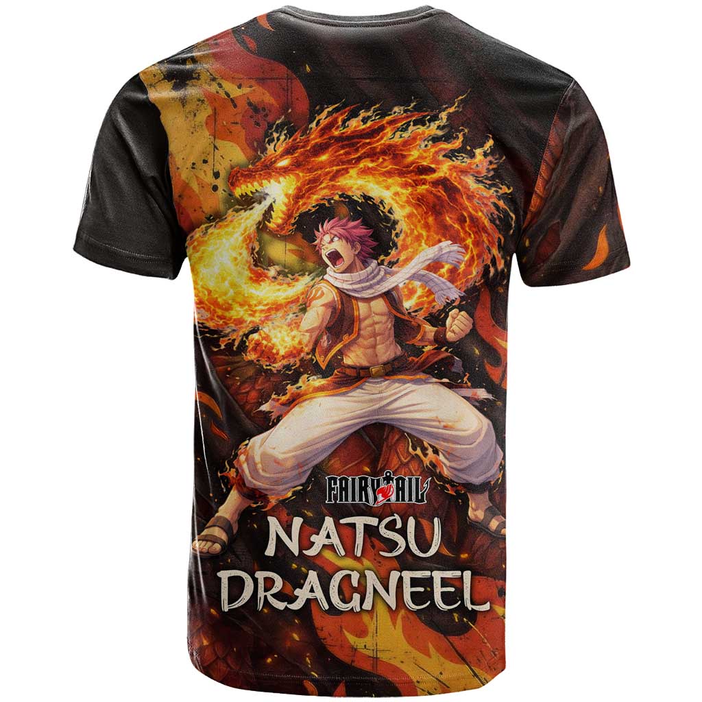 Natsu Dragneel Fairy Tail T Shirt Flame Magic Anime Style with Dragon Emblem and Fire Seal