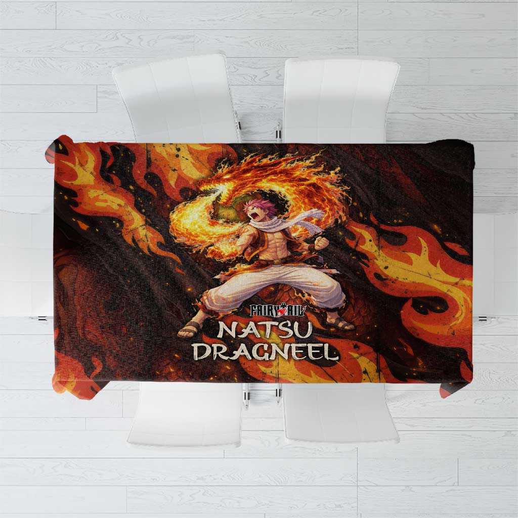 Natsu Dragneel Fairy Tail Tablecloth Flame Magic Anime Style with Dragon Emblem and Fire Seal