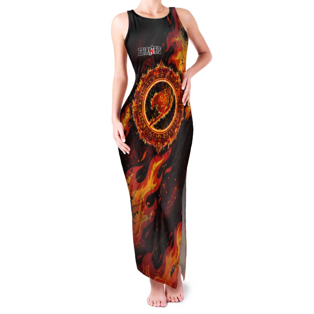 Natsu Dragneel Fairy Tail Tank Maxi Dress Flame Magic Anime Style with Dragon Emblem and Fire Seal