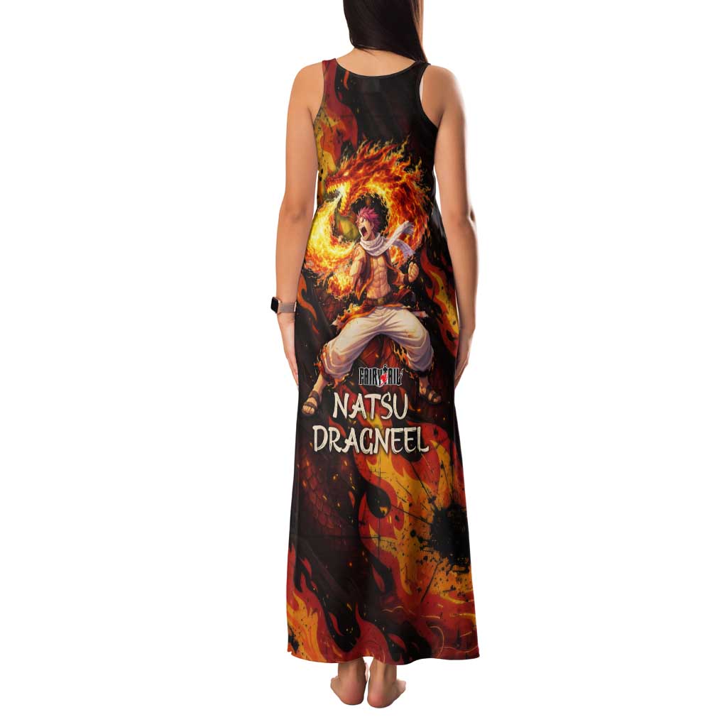 Natsu Dragneel Fairy Tail Tank Maxi Dress Flame Magic Anime Style with Dragon Emblem and Fire Seal