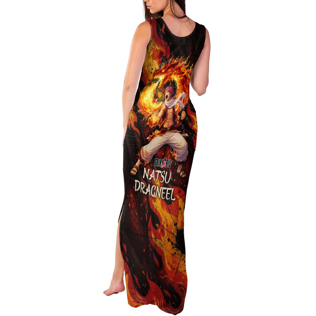 Natsu Dragneel Fairy Tail Tank Maxi Dress Flame Magic Anime Style with Dragon Emblem and Fire Seal