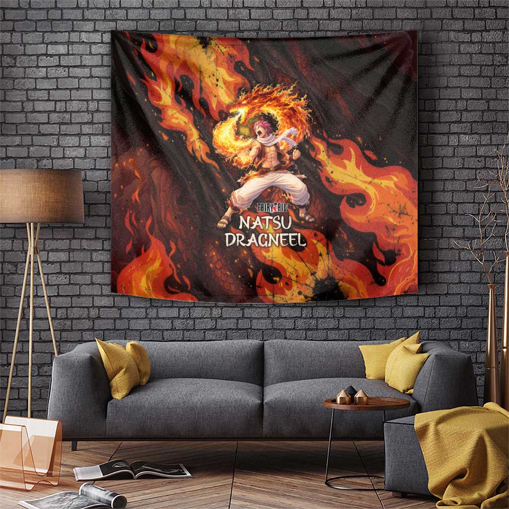 Natsu Dragneel Fairy Tail Tapestry Flame Magic Anime Style with Dragon Emblem and Fire Seal