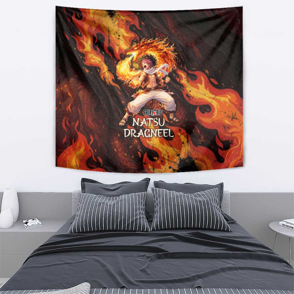 Natsu Dragneel Fairy Tail Tapestry Flame Magic Anime Style with Dragon Emblem and Fire Seal