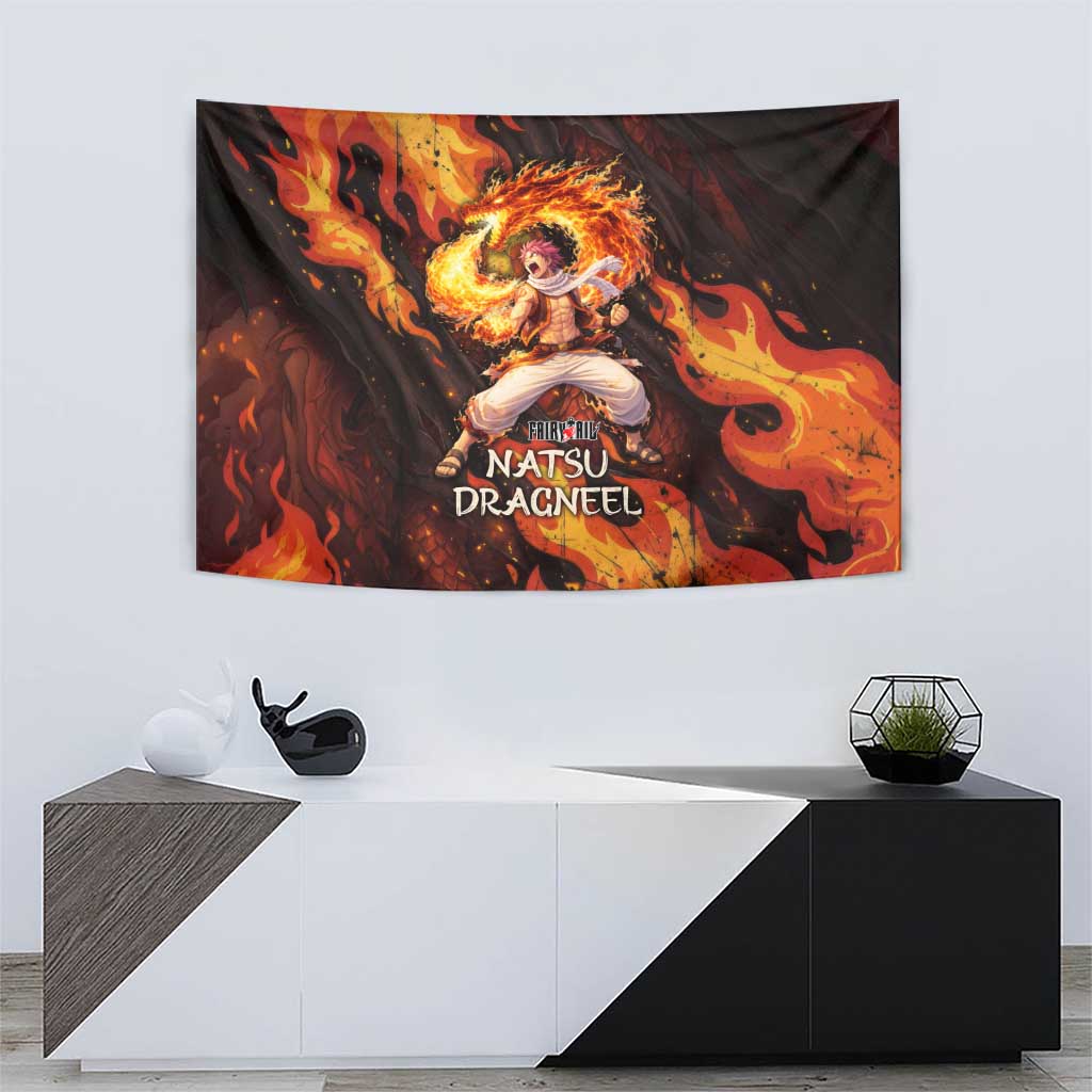 Natsu Dragneel Fairy Tail Tapestry Flame Magic Anime Style with Dragon Emblem and Fire Seal