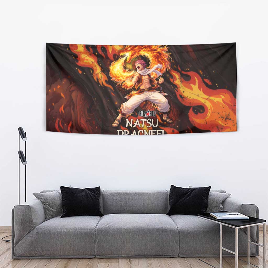 Natsu Dragneel Fairy Tail Tapestry Flame Magic Anime Style with Dragon Emblem and Fire Seal