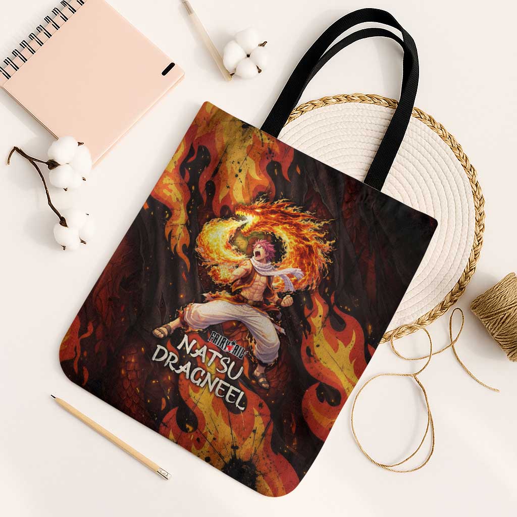 Natsu Dragneel Fairy Tail Tote Bag Flame Magic Anime Style with Dragon Emblem and Fire Seal