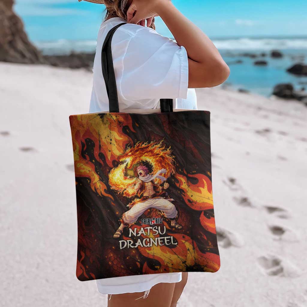 Natsu Dragneel Fairy Tail Tote Bag Flame Magic Anime Style with Dragon Emblem and Fire Seal
