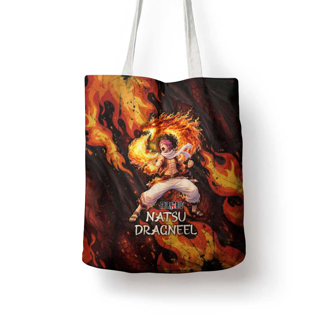 Natsu Dragneel Fairy Tail Tote Bag Flame Magic Anime Style with Dragon Emblem and Fire Seal