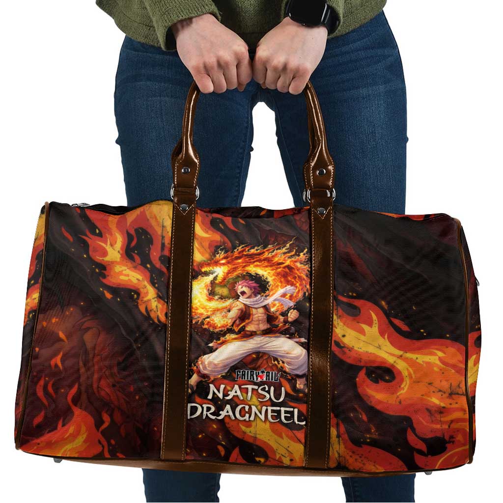 Natsu Dragneel Fairy Tail Travel Bag Flame Magic Anime Style with Dragon Emblem and Fire Seal