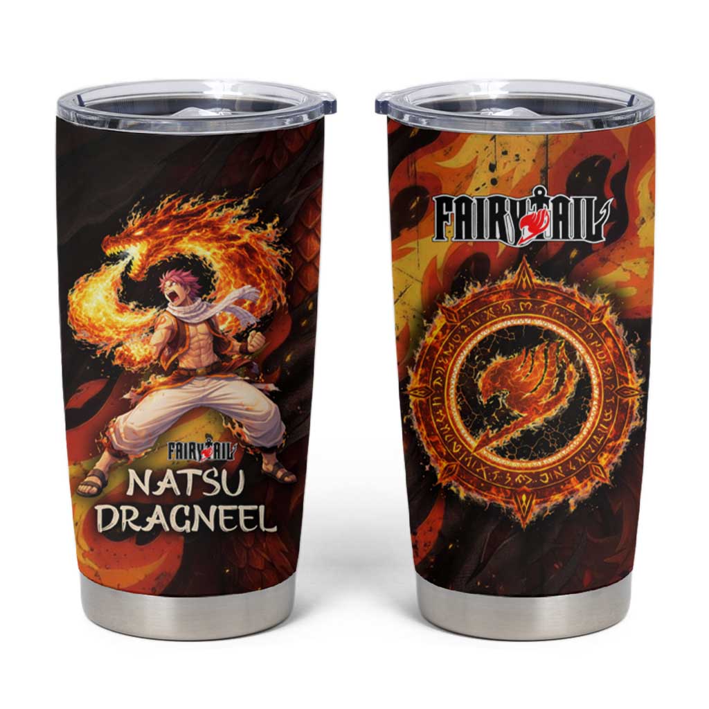 Natsu Dragneel Fairy Tail Tumbler Cup Flame Magic Anime Style with Dragon Emblem and Fire Seal