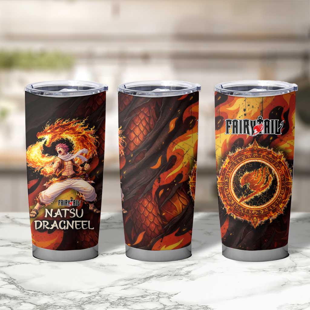 Natsu Dragneel Fairy Tail Tumbler Cup Flame Magic Anime Style with Dragon Emblem and Fire Seal