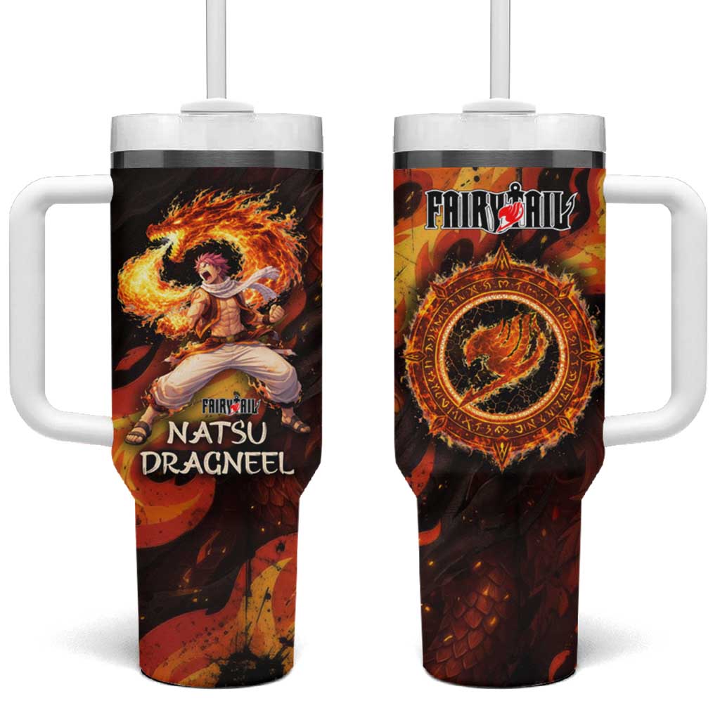 Natsu Dragneel Fairy Tail Tumbler With Handle Flame Magic Anime Style with Dragon Emblem and Fire Seal