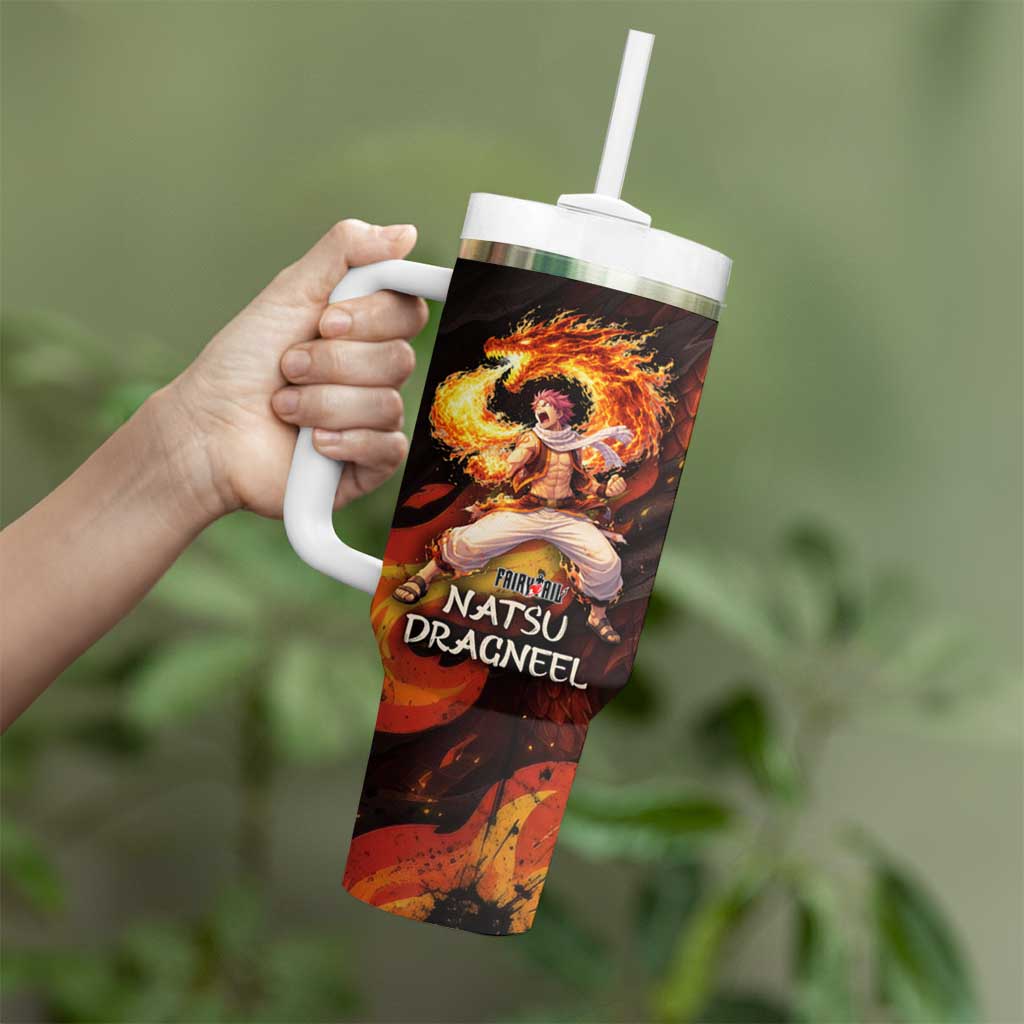 Natsu Dragneel Fairy Tail Tumbler With Handle Flame Magic Anime Style with Dragon Emblem and Fire Seal