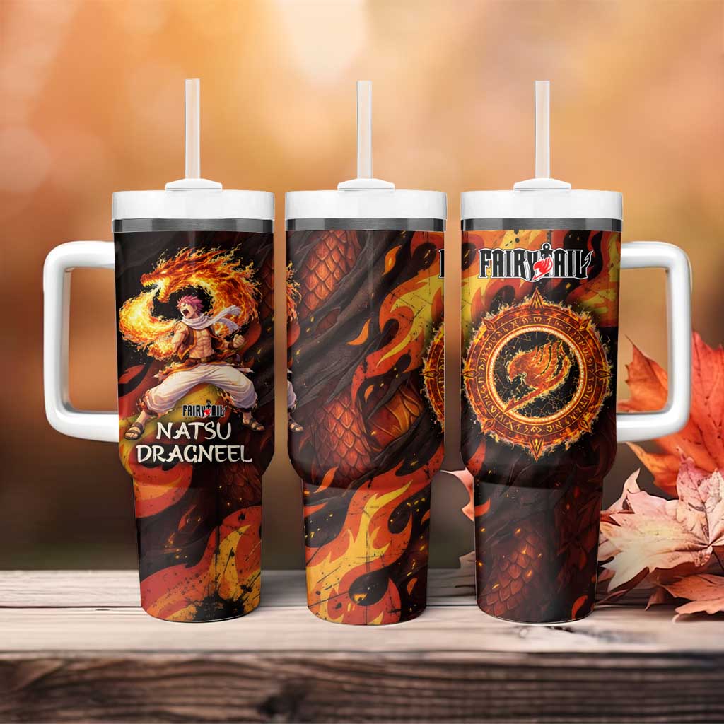 Natsu Dragneel Fairy Tail Tumbler With Handle Flame Magic Anime Style with Dragon Emblem and Fire Seal