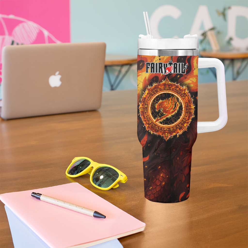 Natsu Dragneel Fairy Tail Tumbler With Handle Flame Magic Anime Style with Dragon Emblem and Fire Seal