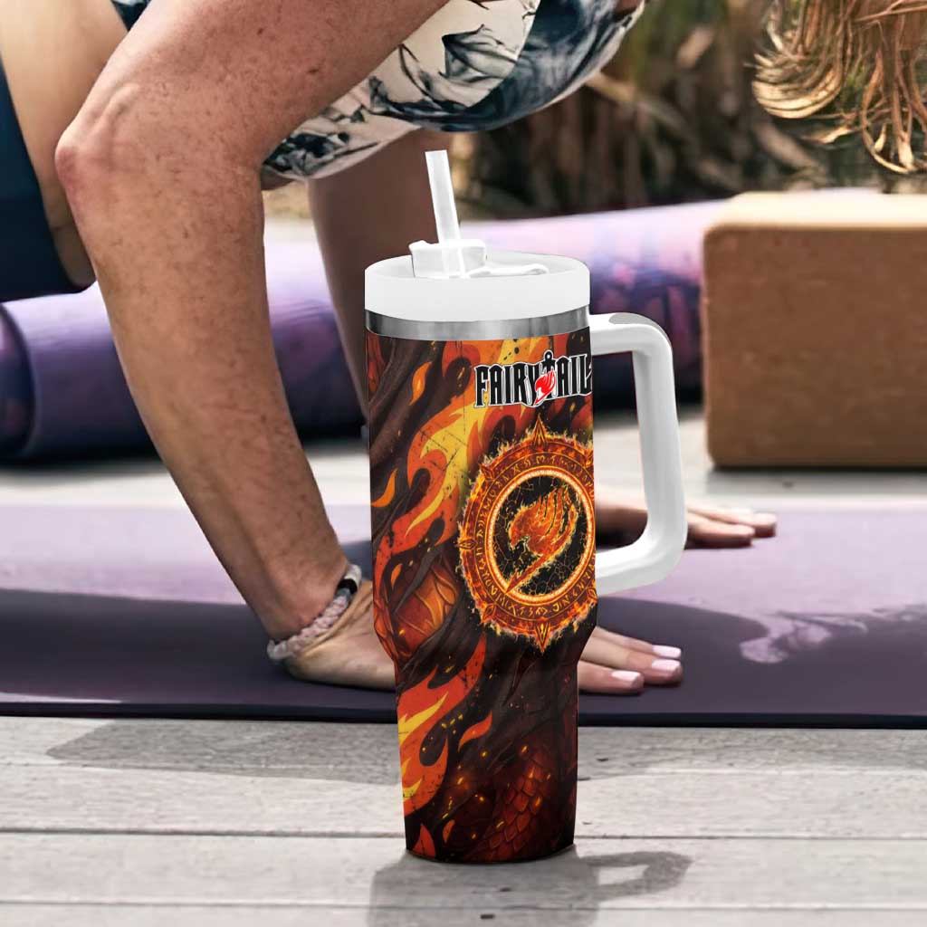 Natsu Dragneel Fairy Tail Tumbler With Handle Flame Magic Anime Style with Dragon Emblem and Fire Seal