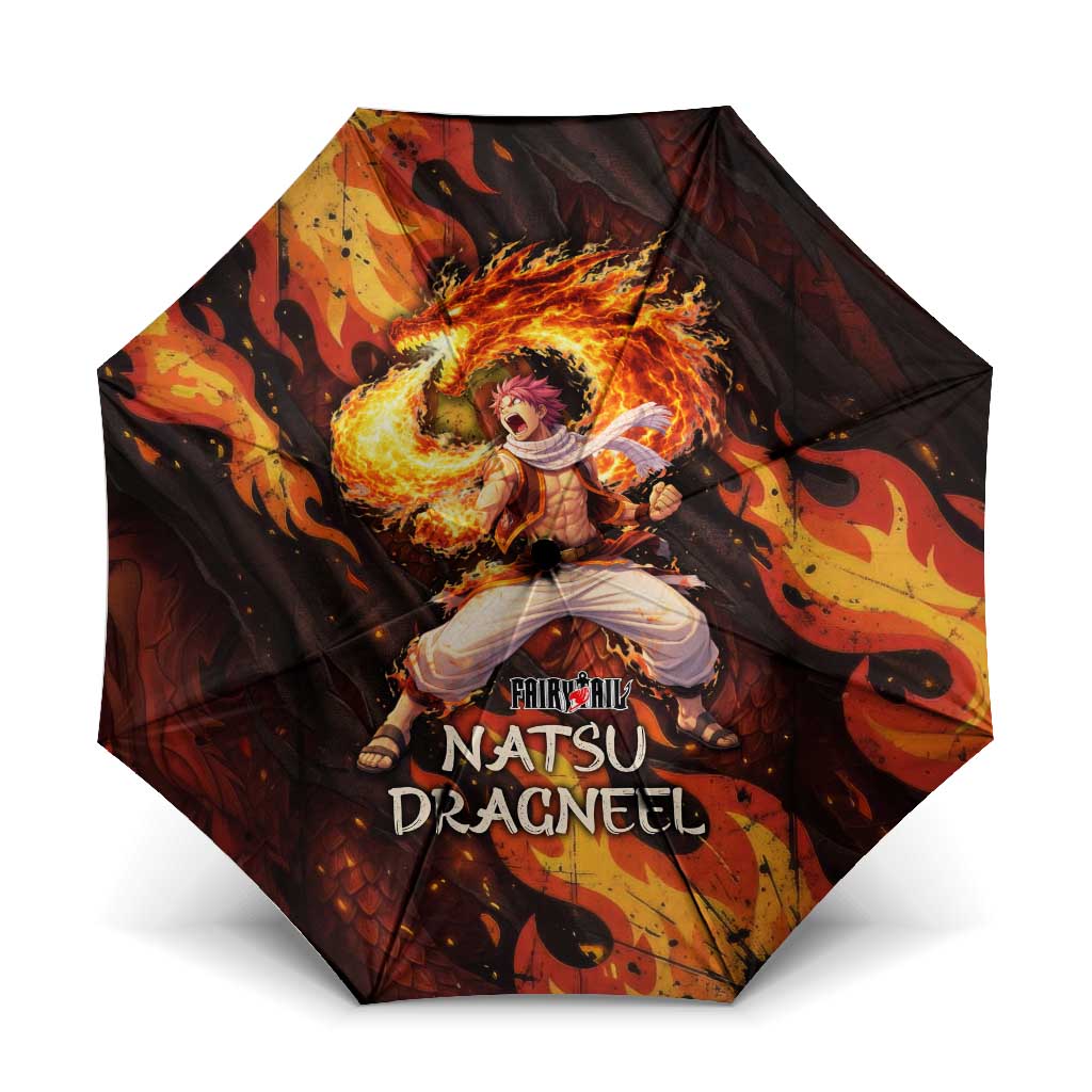 Natsu Dragneel Fairy Tail Umbrella Flame Magic Anime Style with Dragon Emblem and Fire Seal