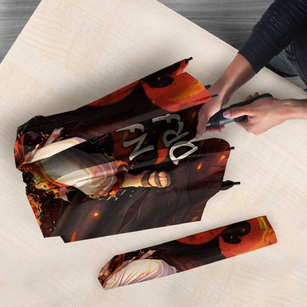 Natsu Dragneel Fairy Tail Umbrella Flame Magic Anime Style with Dragon Emblem and Fire Seal